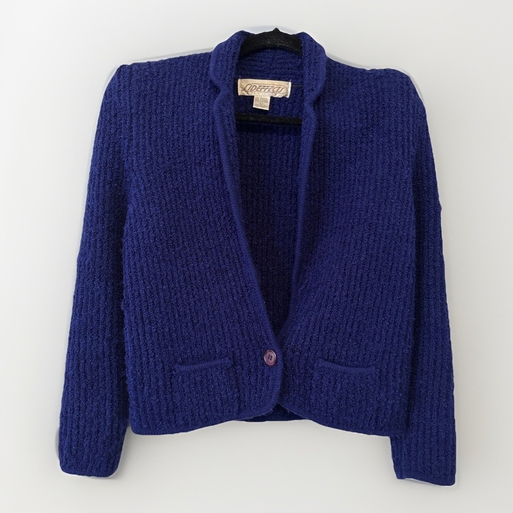 Sideffects Womens Cropped Sweater Jacket Boucle Royal Blue Large Vintage Style